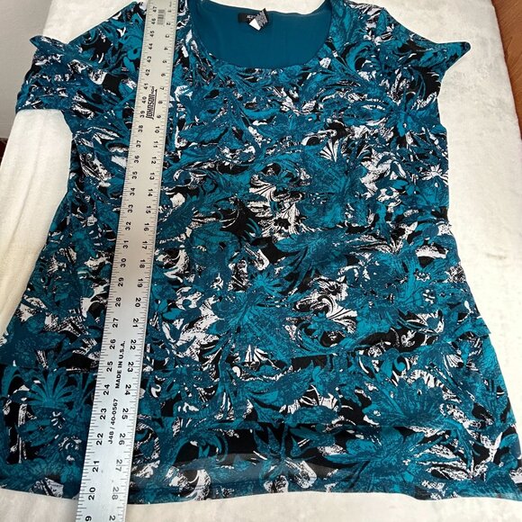 Alfani Womens Plus Size 3X Blue Black Floral Layered Tunic Top 3/4 Sleeve Casual - Picture 7 of 8